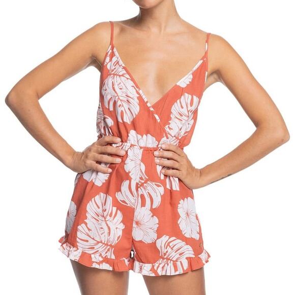 NWT‎ Roxy x Victoria’s Secret Honest Love Orange Tropical Romper - Picture 1 of 8